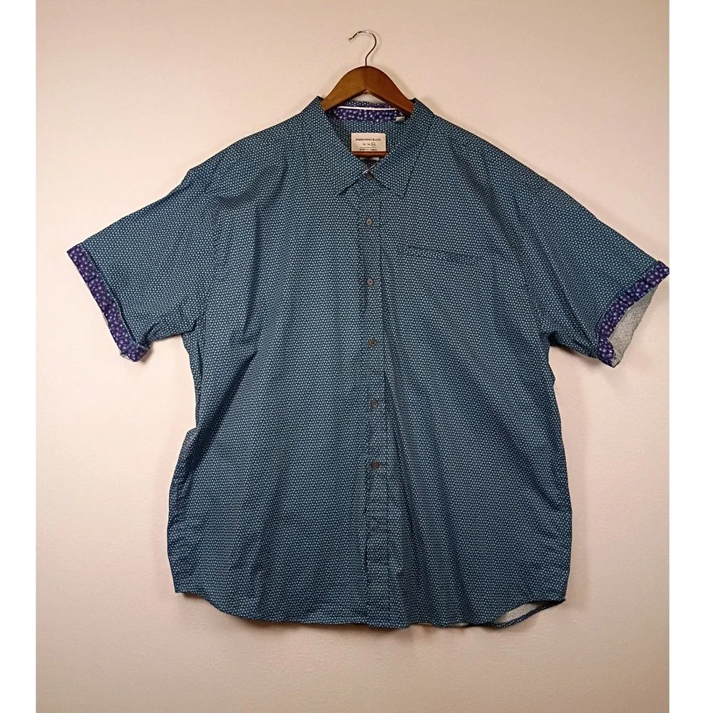 Business Casual Paperdenim & Cloth Mens 4X Blue Geometric Short Sleeve Button Up